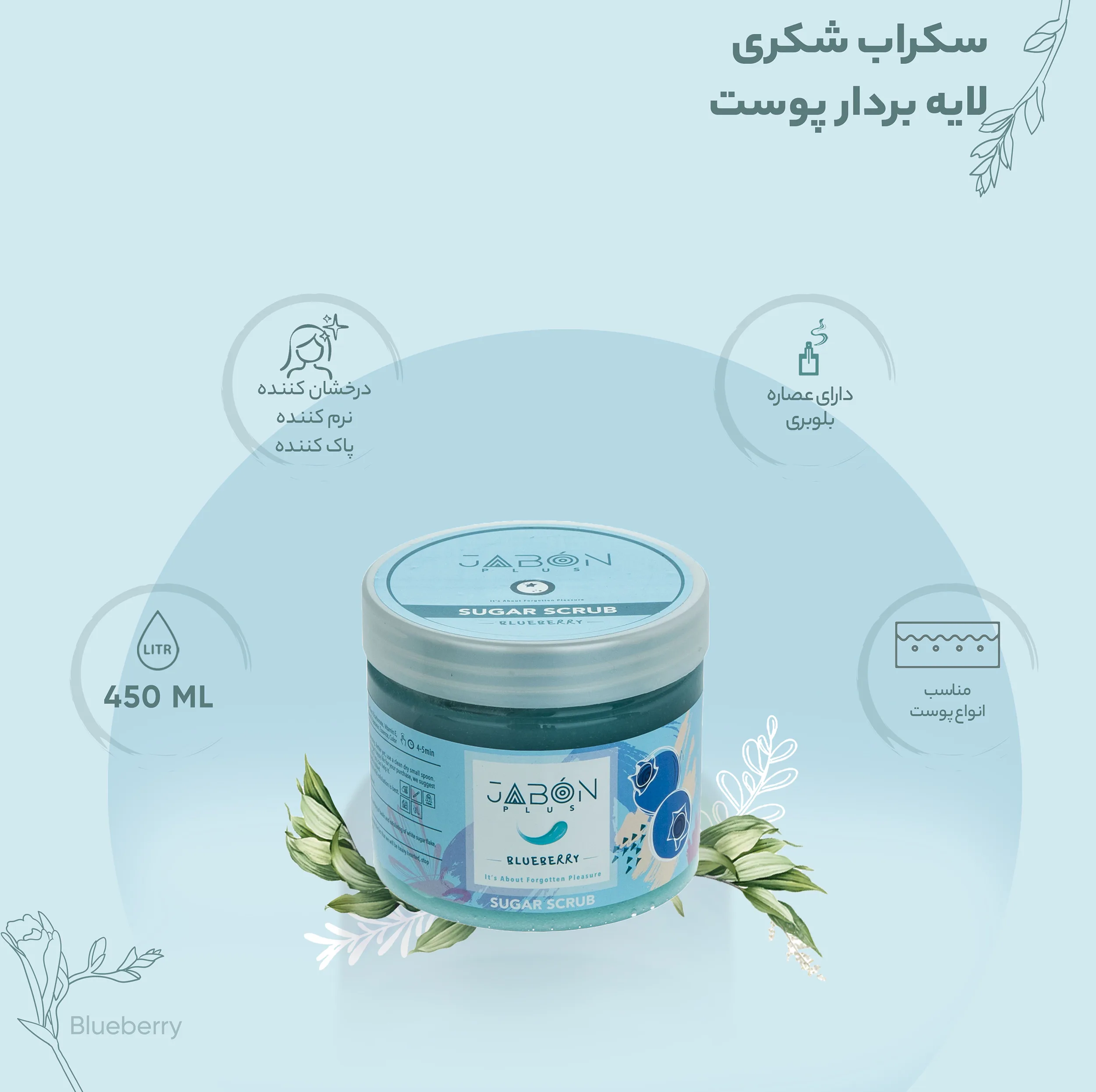 اسکراب شکری لایه بردار پوست ژبن پلاس مدل Blueberry وزن 450 گرم