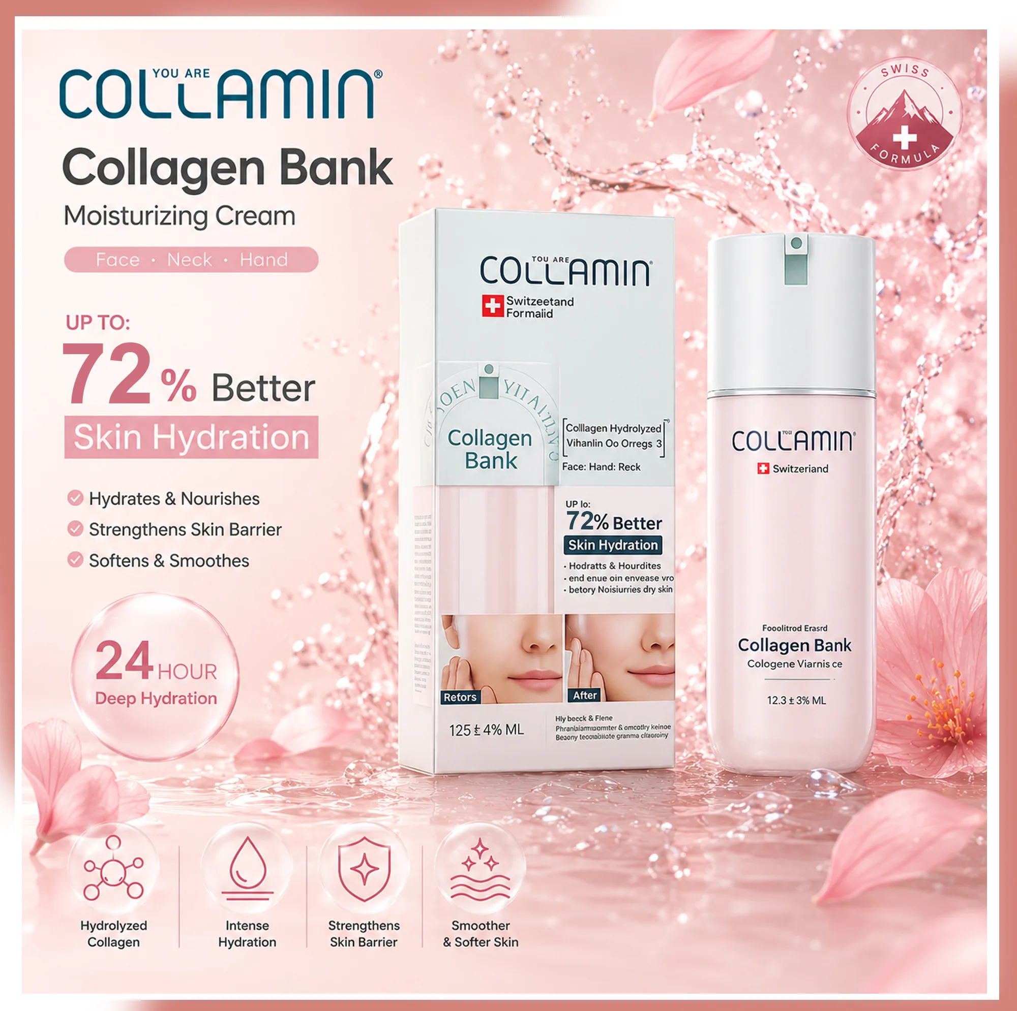 کرم مرطوب کننده صورت و گردن کلامین مدل collagen bank-6 مناسب انواع پوست حجم 125 میلی لیتر مجموعه 6 عددی