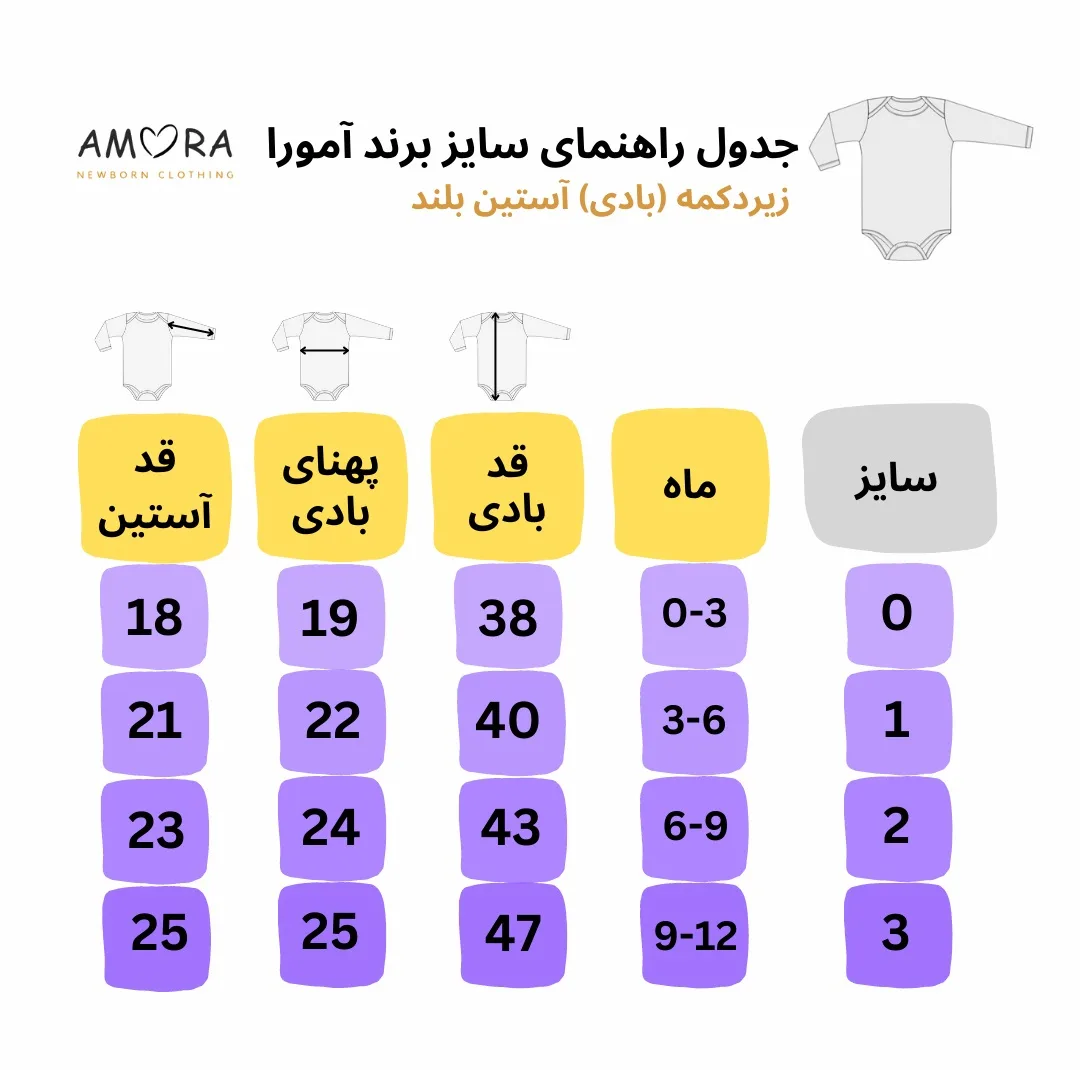 بادی آستین بلند نوزادی آمورا مدل plain