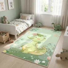 فرش ماشینی 1000 شانه زمینه سبز حاشیه سبز مدل اورکوم چاپ بدون پرز طرح اتاق کودک کد kids.9002.01
