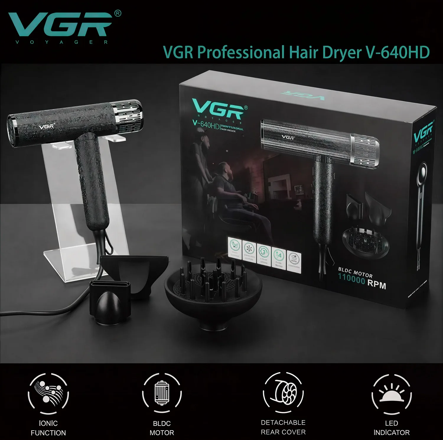 سشوار حرفهای 1900 وات وی جی ار مدل V-640HD