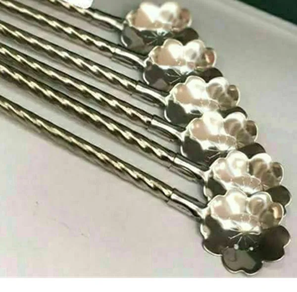 قاشق شربت خوری مدل پیچ نی دار طرح گل بسته 6 عددی به همراه برس شستشو