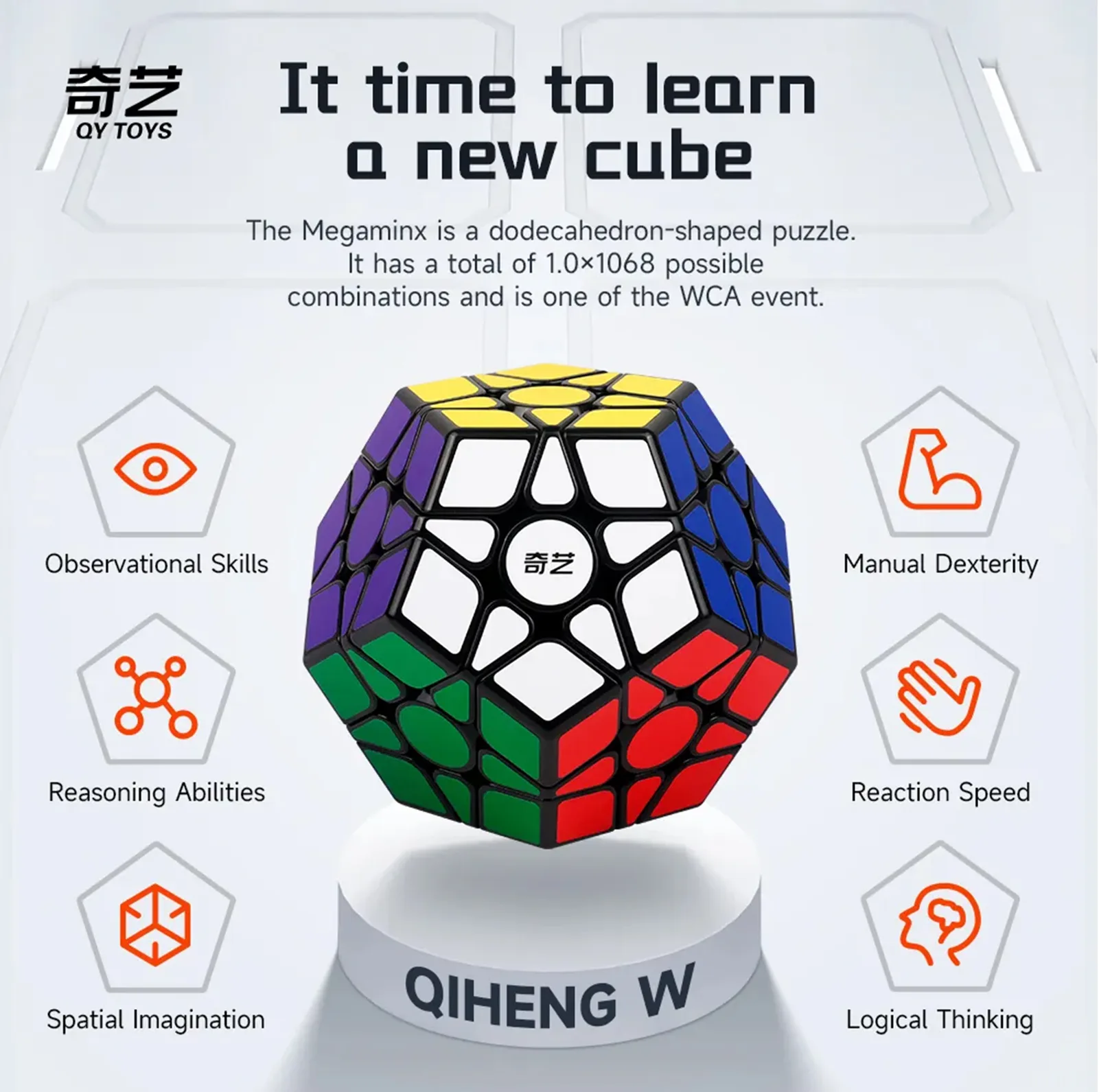 مکعب روبیک چی ای مدل مگامینکس کای وای کایهنگ دبلیو 3×3 QY Megaminx QiHeng Black W