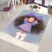 فرش ماشینی 1000 شانه زمینه طوسی حاشیه بنفش مدل اورکوم طرح اتاق کودک کد kids.9022.1