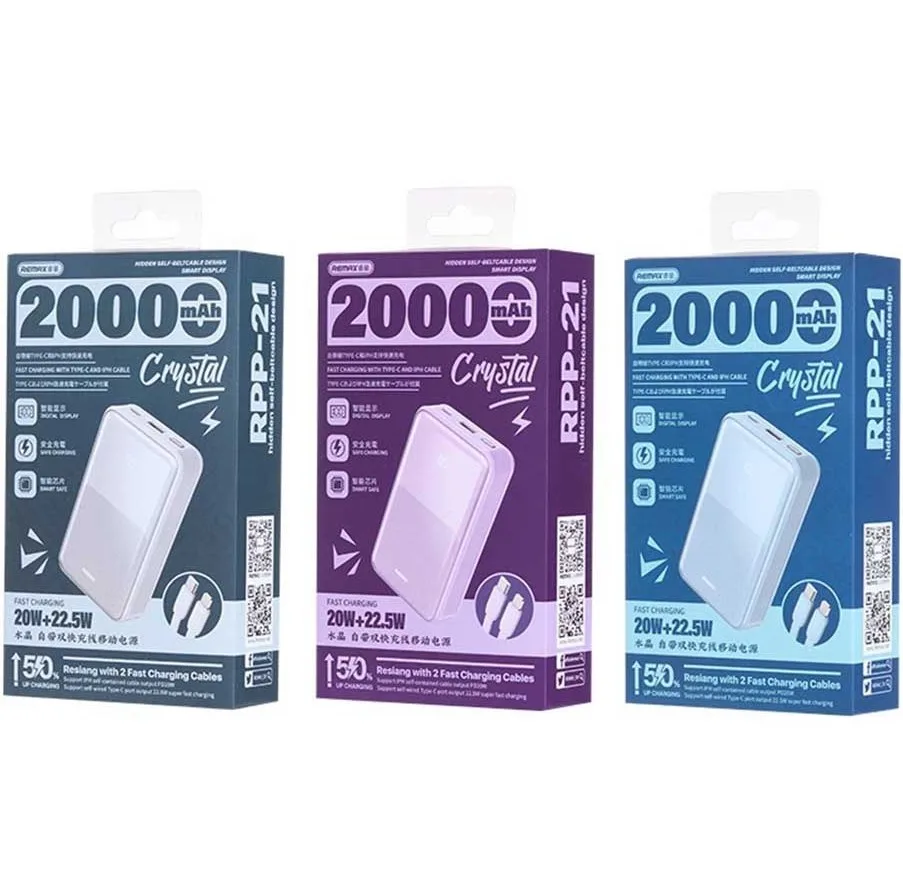 پاوربانک ریمکس مدل RPP-21 ظرفیت 20000 میلیآمپر ساعت