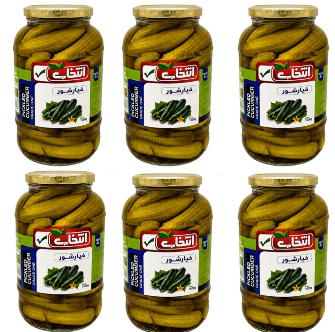 خیارشور سرکه‌ای، نمکی انتخاب - 1500 گرم بسته 6 عددی