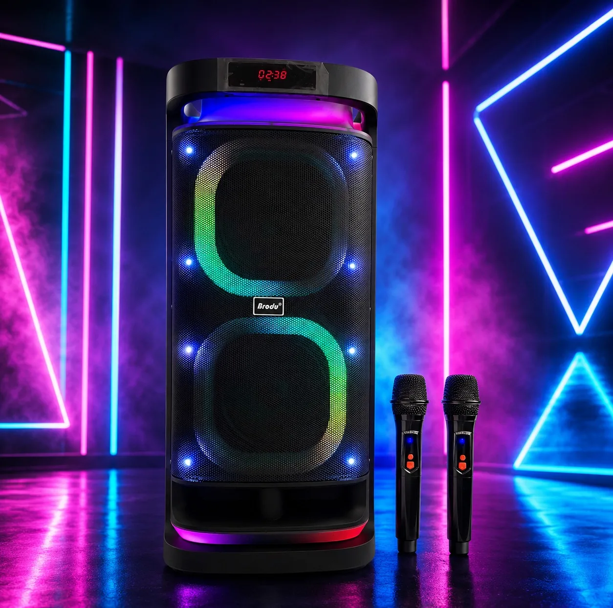 اسپیکر بلوتوثی قابل حمل برودو مدل KARAOKE BOX Dual 8inch