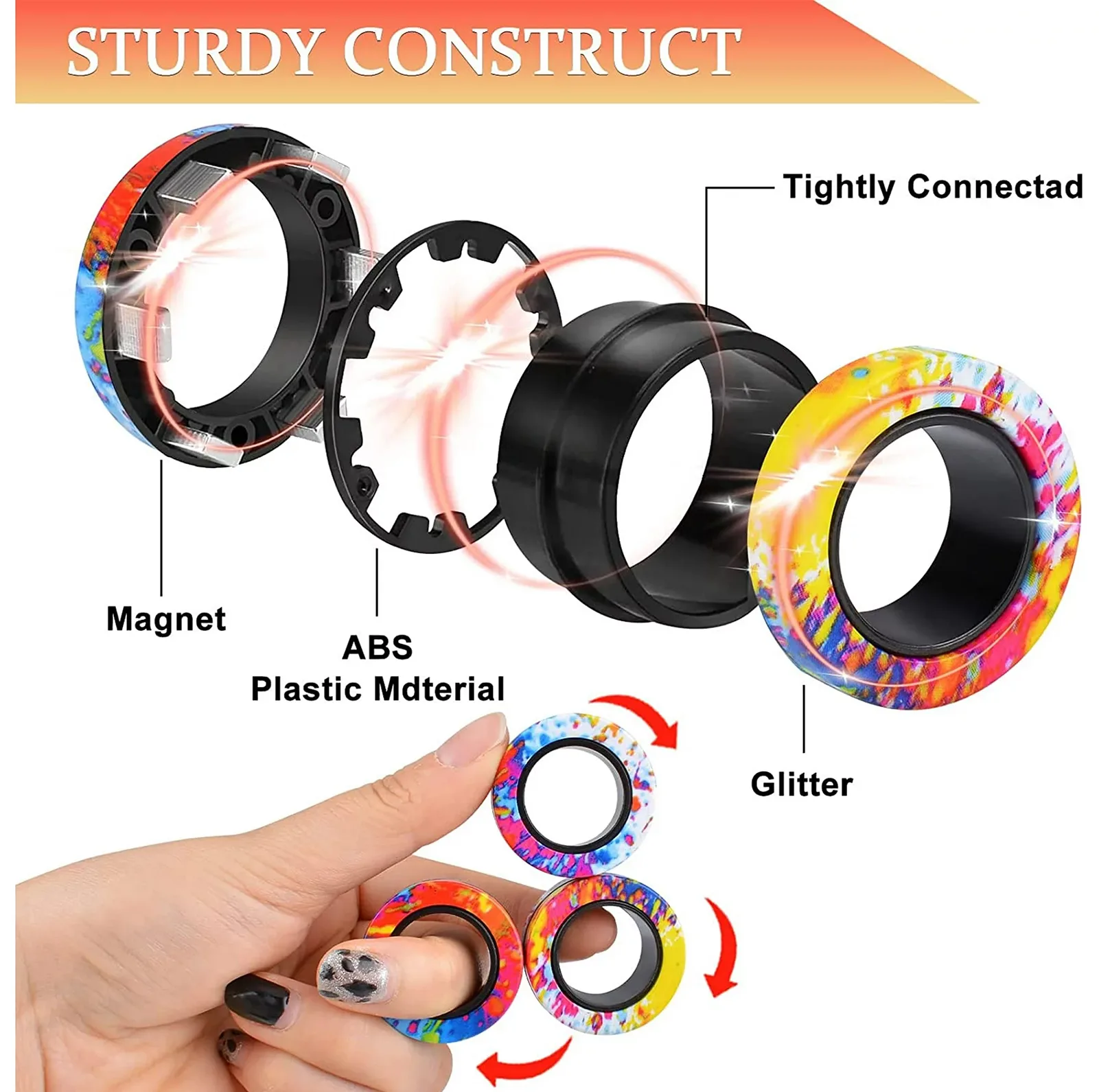 فیجت ضد استرس ریلایف مدل 200 Magnetic Ring طرح حلقه های مغناطیسی بسته ۳ عددی