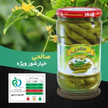 خیارشور سرکه ای پاستوریزه ویژه صالحی - 650 گرم مجموعه 12 عددی