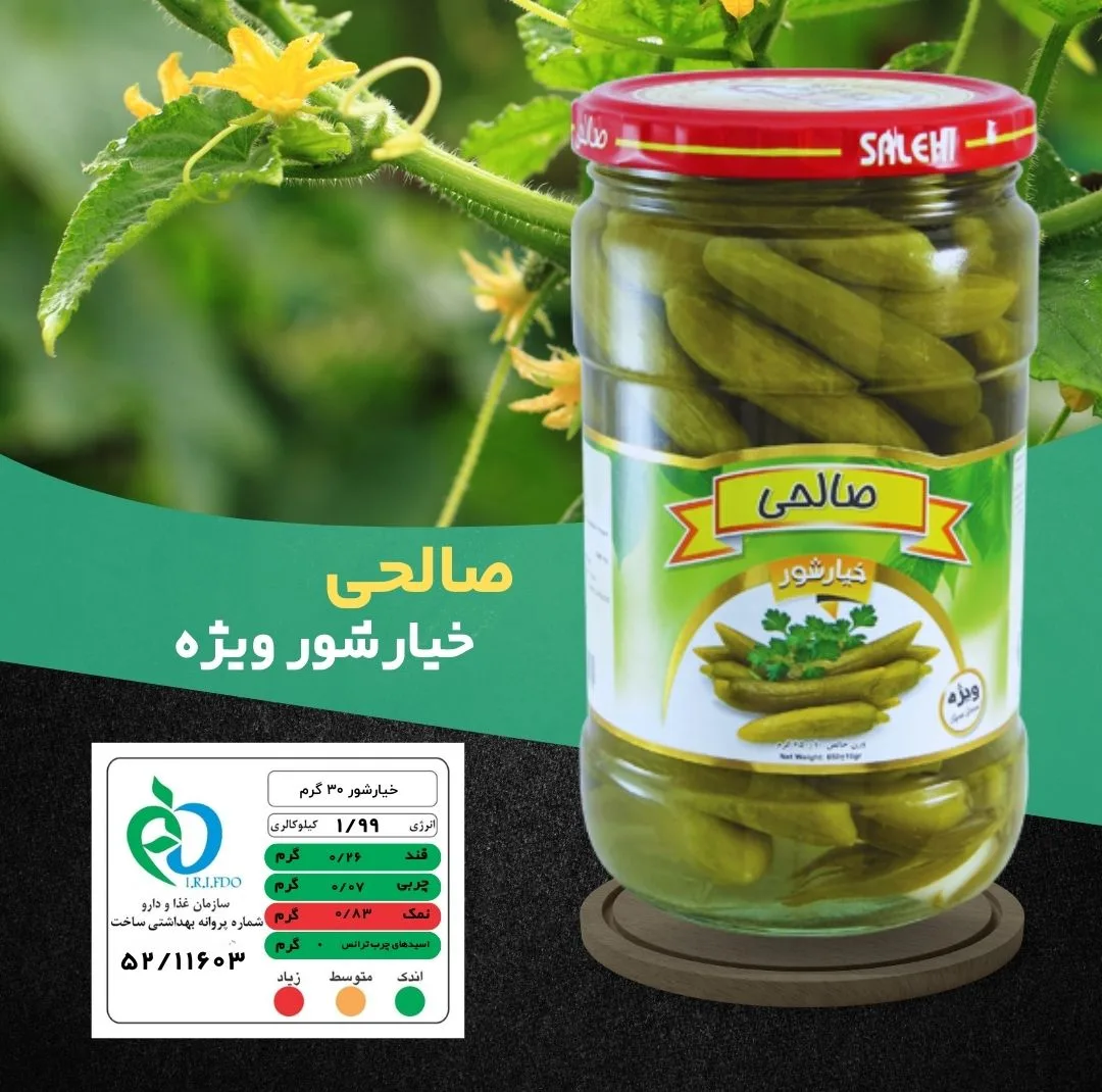 خیارشور سرکه ای پاستوریزه ویژه صالحی - 650 گرم مجموعه 12 عددی