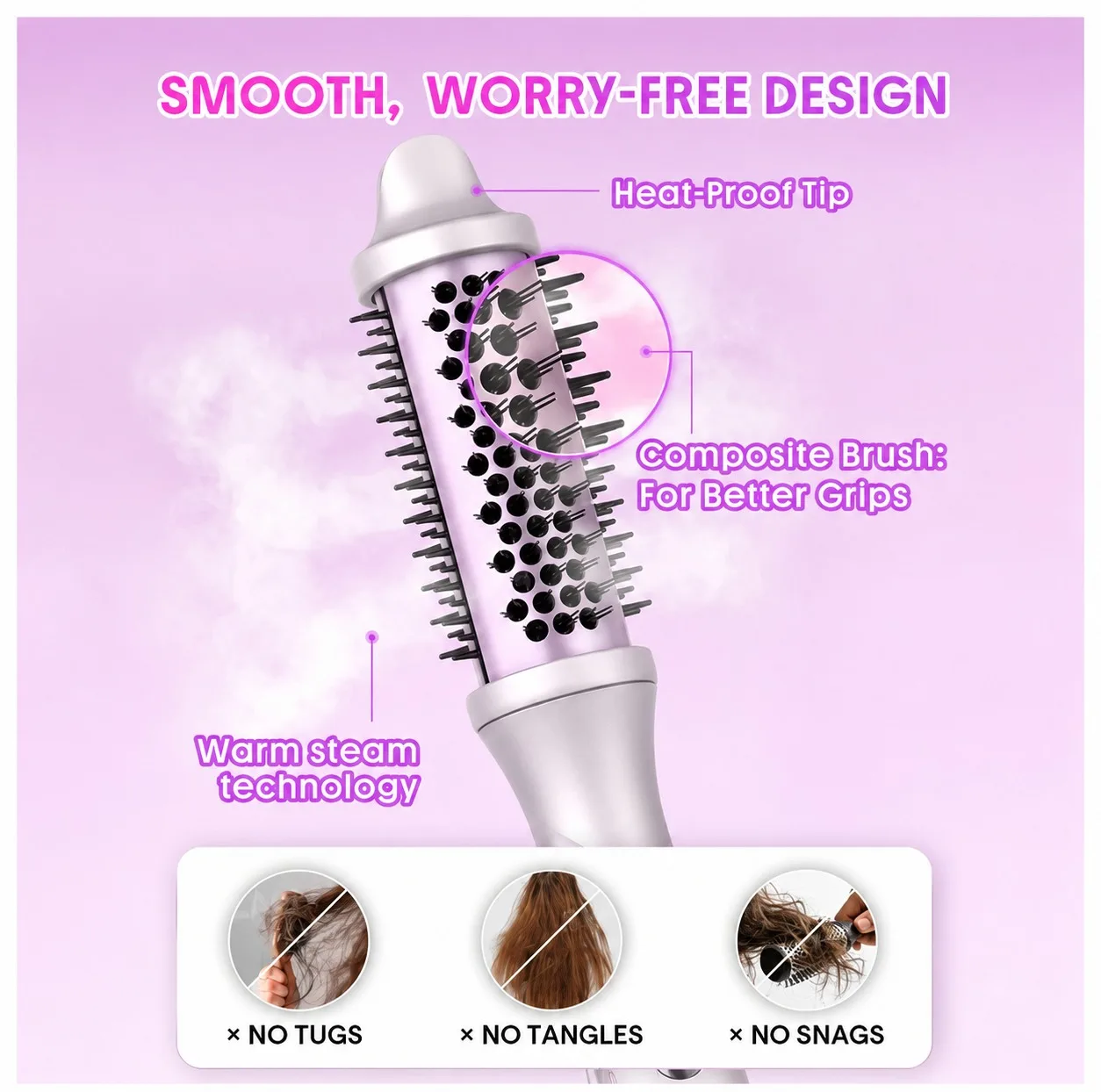 دستگاه حالت‌دهنده مو شیگلم مدل Hydra Shot Steam Blowout Brush Pro سایز 38 میلی‌متر با تکنولوژی ضد وز و منبع انرژی برق