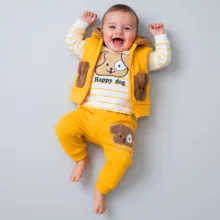 ست 3 تکه لباس نوزادی مدل Happy Dog کد Za3
