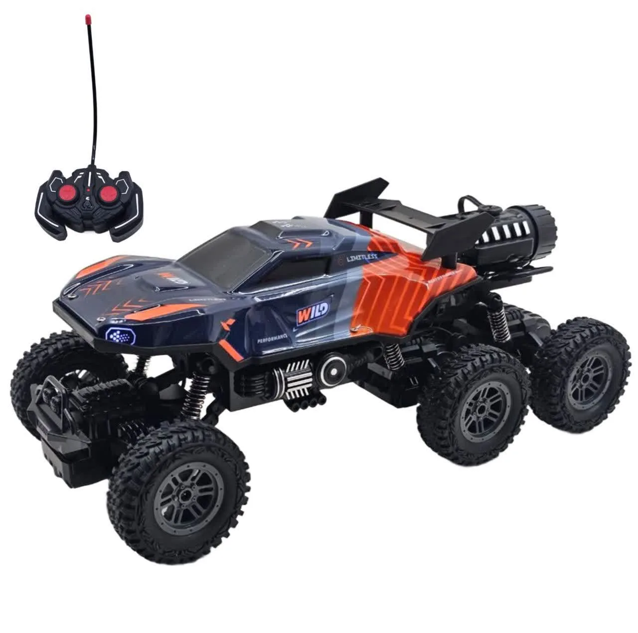 ماشین بازی کنترلی ناب سل مدل آفرود فنری چراغدار دودزا شارژی 6 چرخ 6 کانال کد SPRAY CLIMBING CAR SCALE 1:16 LIGHT FUNCTION 27 MHZ RADIO OPERATION