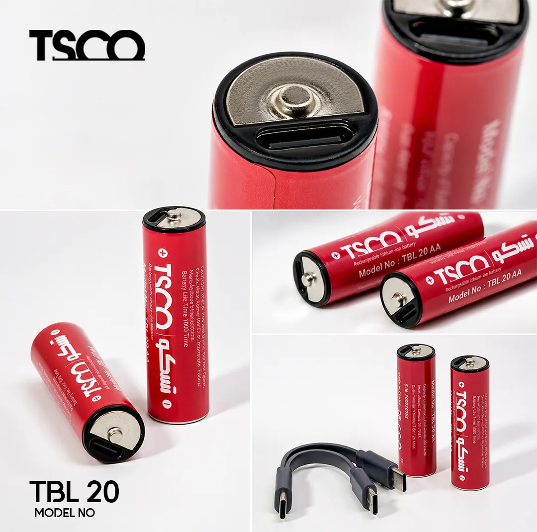 باتری قلمی شارژی تسکو مدل TBL 20 با درگاه USB-C به همراه کابل شارژ بسته دو عددی 