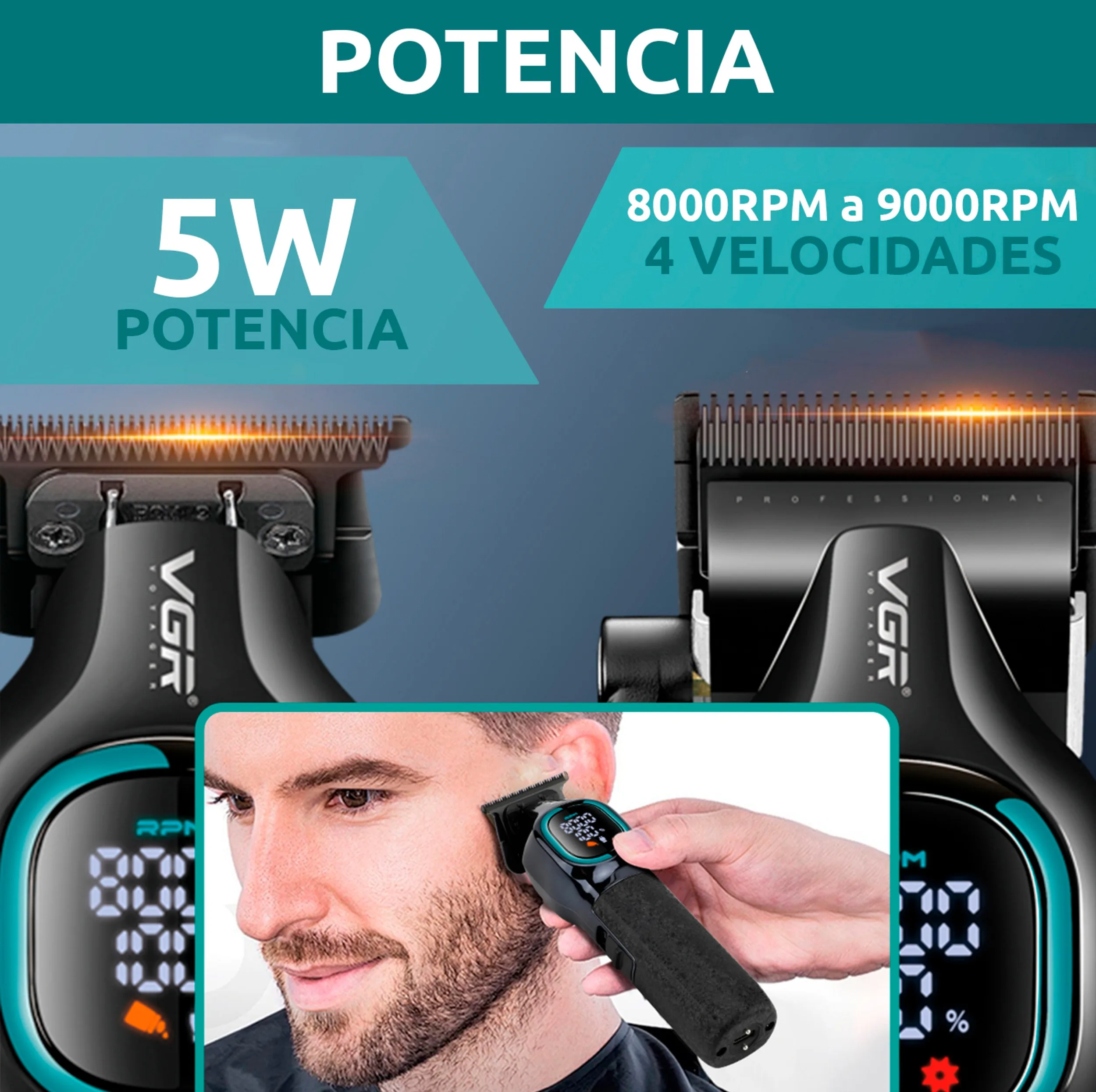 ماشین اصلاح موی سر و صورت شارژی وی جی ار مدل V-886 S2 مجموعه 2 عددی