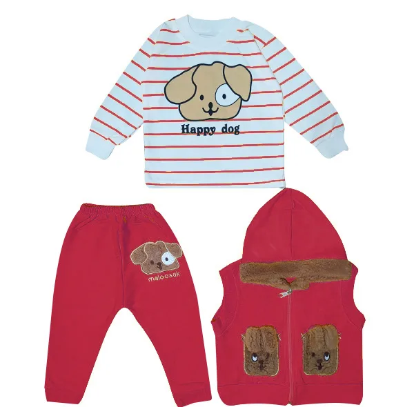 ست 3 تکه لباس نوزادی مدل Happy Dog کد Ge3