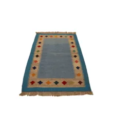 گلیم دستبافت یک ونیم متری مدل قشقایی کد 4020224 زمینه آبی