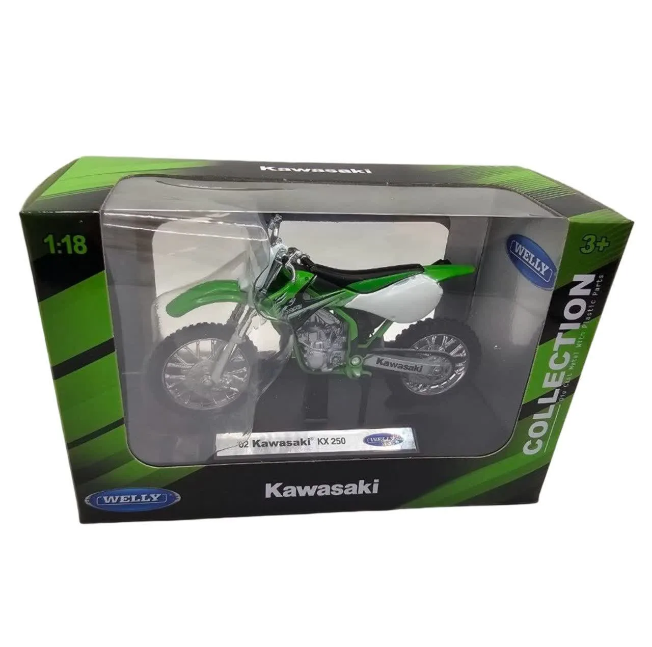 ماکت موتور بازی ناب سل مدل کاوازاکی ولی فلزی اسپرت کد KAWASAKI KX250 NAAB001 با قابلیت جک، چرخ و فرمان متحرک