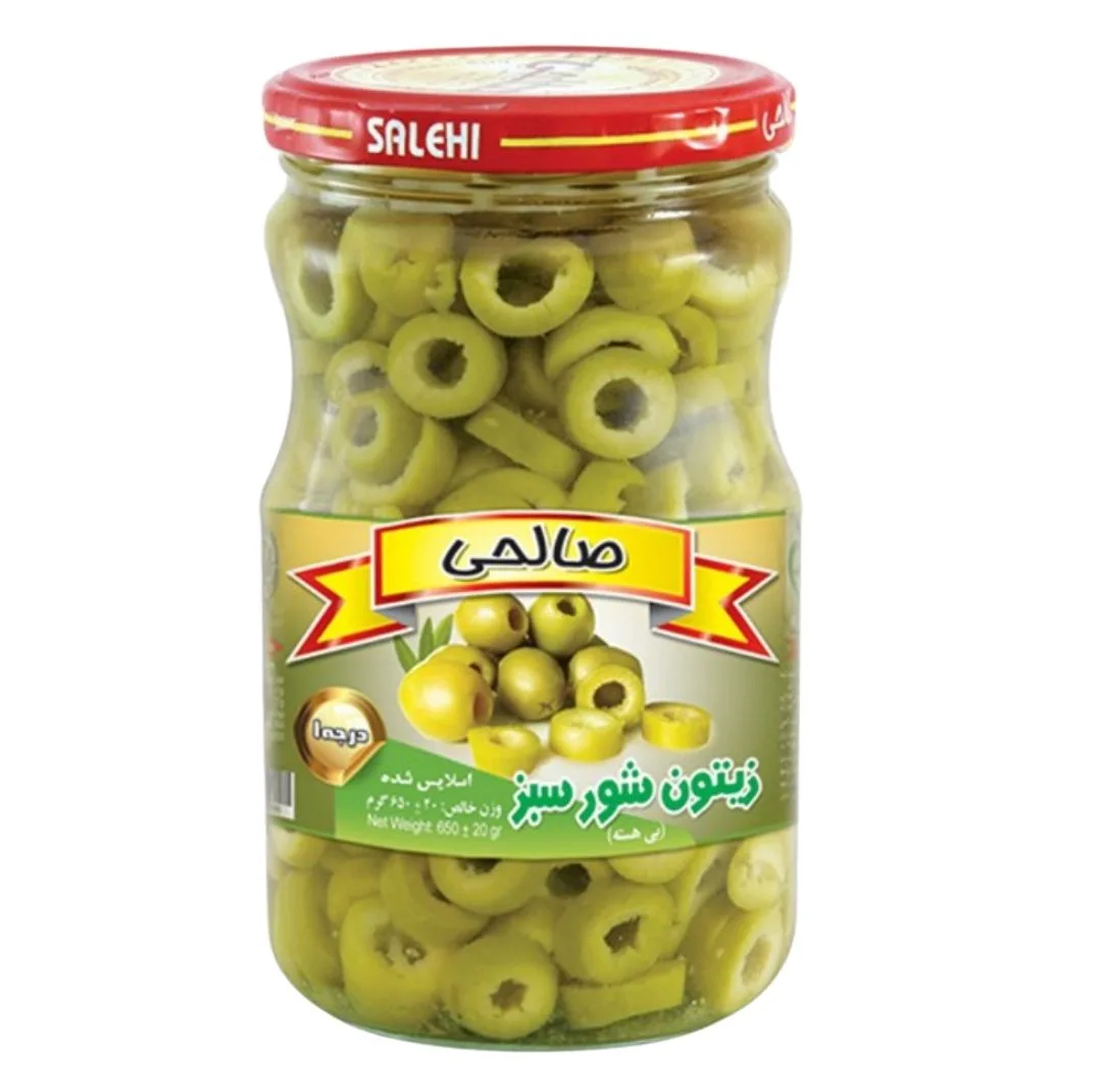 زیتون شور سبز اسلایس صالحی - 650 گرم مجموعه 12 عددی