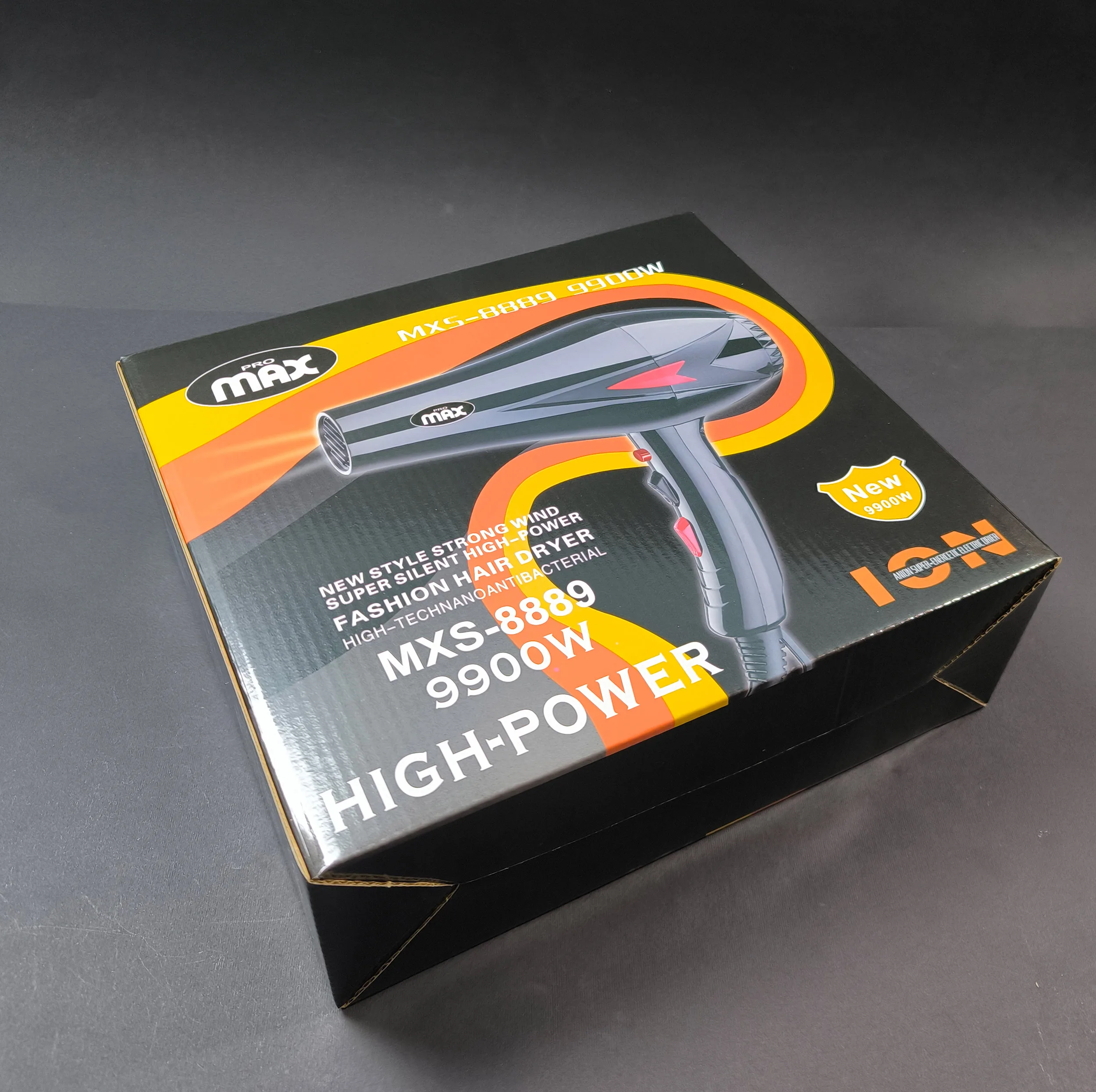 سشوار خانگی حرفه ای مکس پرو مدل MXS-8889 با موتور DC، توان 9900 وات، باد سرد، تنظیم دما در 3 حالت و تنظیم سرعت در 2 حالت، همراه با متمرکزکننده باریک و سری با پخش یکنواخت گرما