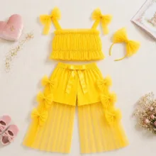 ست تاپ و شلوار دخترانه ژاکید مدل مریدا به همراه تل سر
