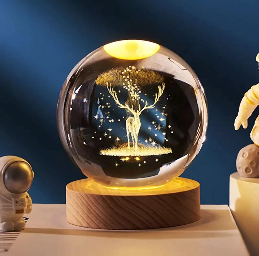 چراغ خواب مدل 3D Crystal طرح گوزن