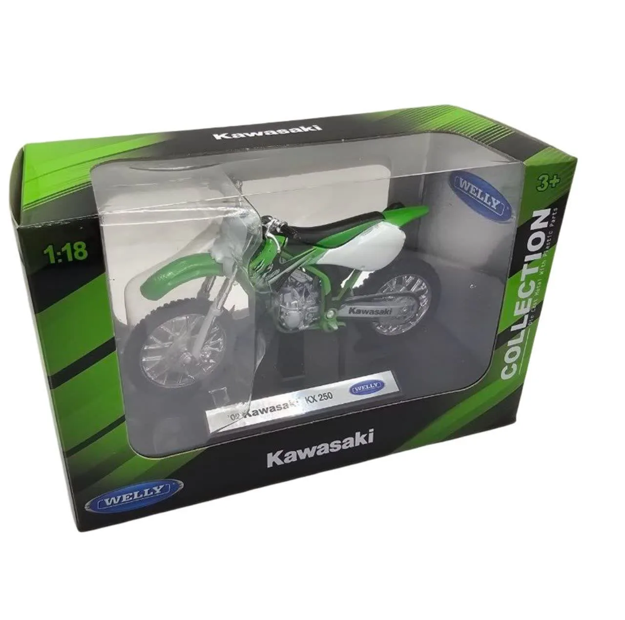 ماکت موتور بازی ناب سل مدل کاوازاکی ولی فلزی اسپرت کد KAWASAKI KX250 NAAB001 با قابلیت جک، چرخ و فرمان متحرک