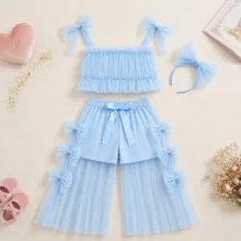ست تاپ و شلوار دخترانه ژاکید مدل مریدا به همراه تل سر