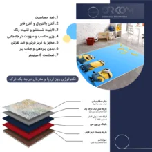 فرش ماشینی 1000 شانه زمینه آبی حاشیه زرد مدل اورکوم طرح اتاق کودک کد kids.9004.01