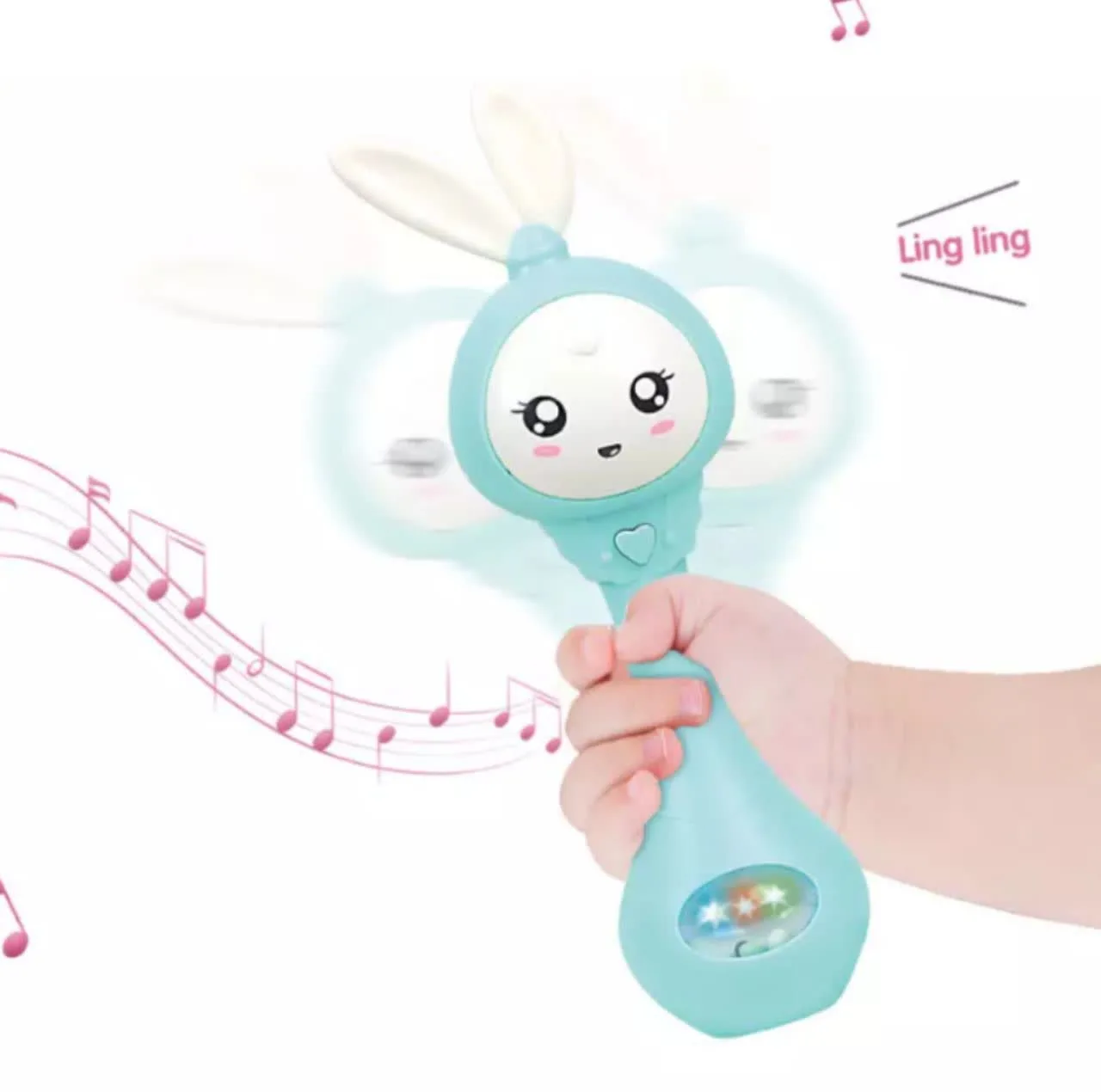 جغجغه ناب سل مدل دستی دندان گیر چراغدار موزیکال خرگوش بامزه  کد Funny rabbit teething hand rattle