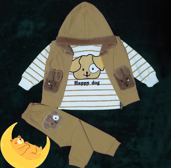 ست 3 تکه لباس نوزادی مدل Happy Dog کد Ne3