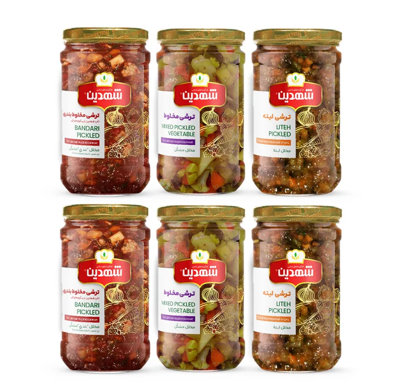 ترشی لیته، مخلوط و بندری شهدین - 660 گرم بسته 6 عددی