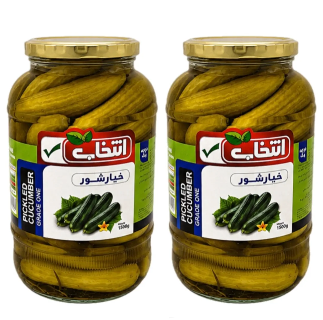 خیارشور درشت سرکه‌ای، نمکی انتخاب - 1500 گرم بسته 2 عددی