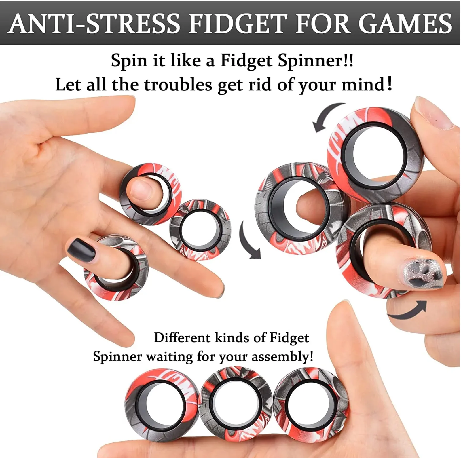 فیجت ضد استرس ریلایف مدل 300 Magnetic Ring طرح حلقه های مغناطیسی بسته 3 عددی