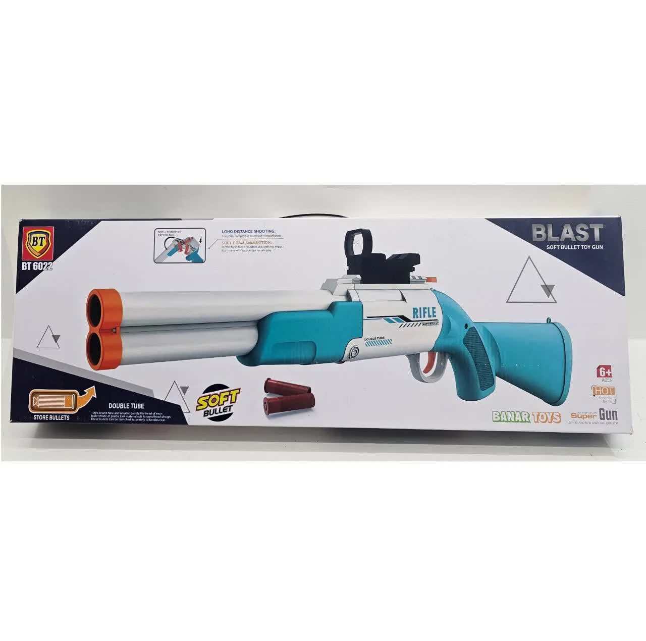 ست تفنگ بازی ناب سل مدل شاتگان دوربین دار پوکه پران تیر ابری کمرشکن کد SUPER GUN SOFT BULLET BT6022 مناسب برای نوجوانان سایز 65*22 سانتی متر