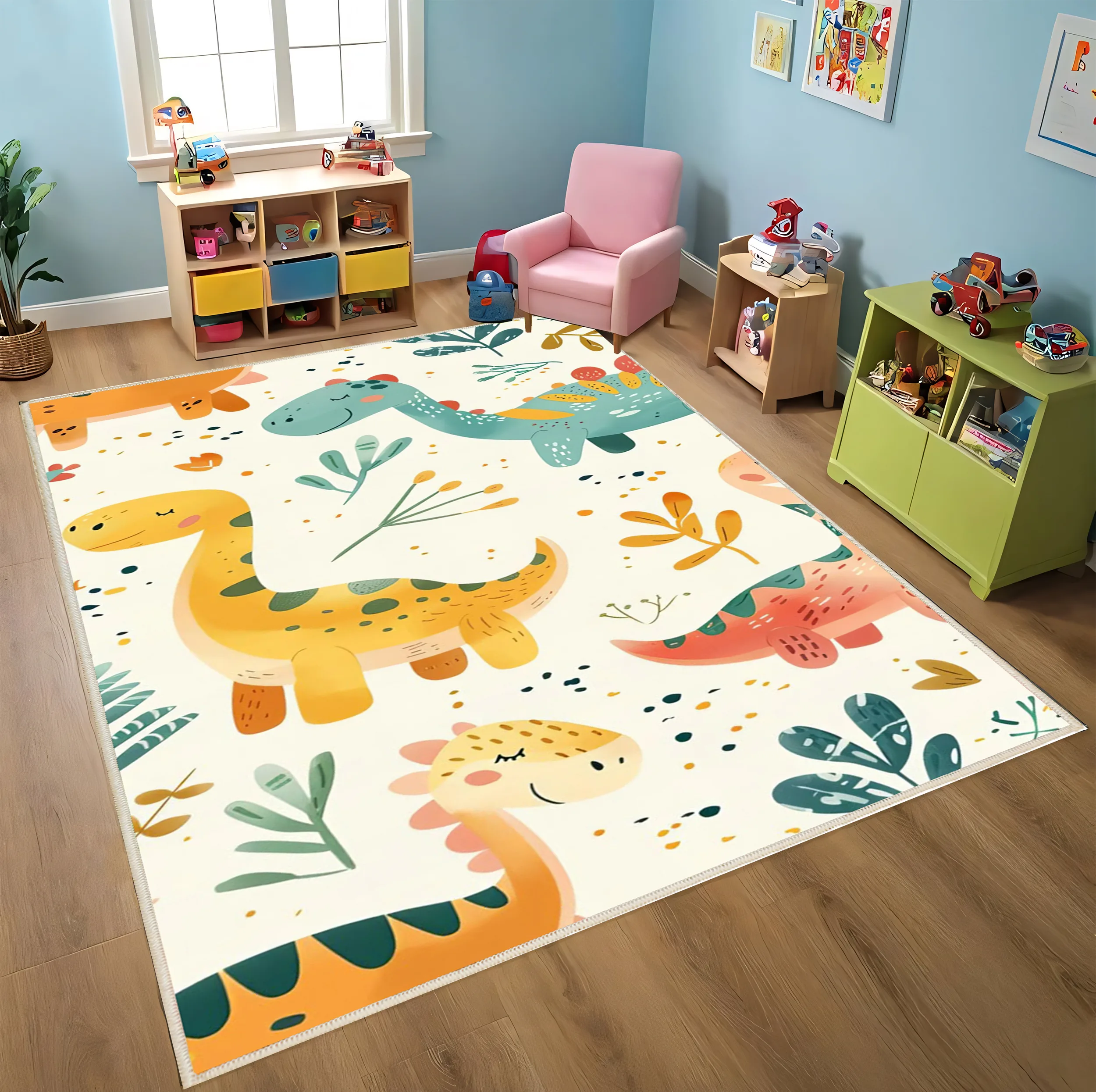 فرش ماشینی 1000 شانه زمینه کرم حاشیه کرم مدل اورکوم طرح اتاق کودک کد kids.9014.01