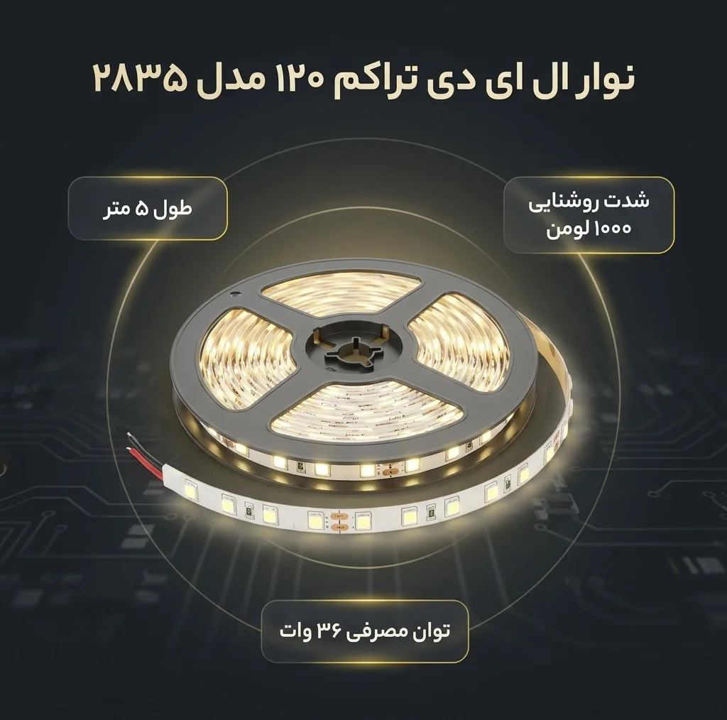 نوار ال ای دی تراکم 120 مدل 2835 طول 5 متر