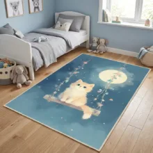فرش ماشینی 1000 شانه زمینه آبی حاشیه آبی مدل اورکوم طرح اتاق کودک کد kids.9013.01