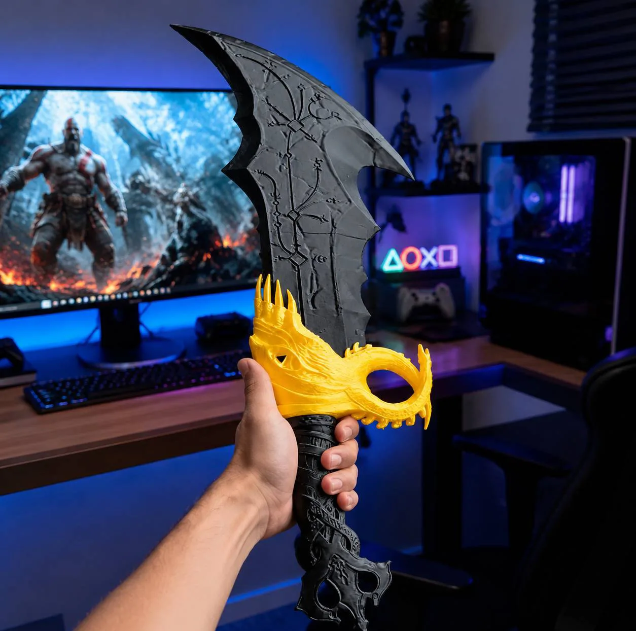 فیگور طرح کراتوس مدل شمشیر تیغههای آشوب (Blades of Chaos) ارتفاع 65 سانتیمتر