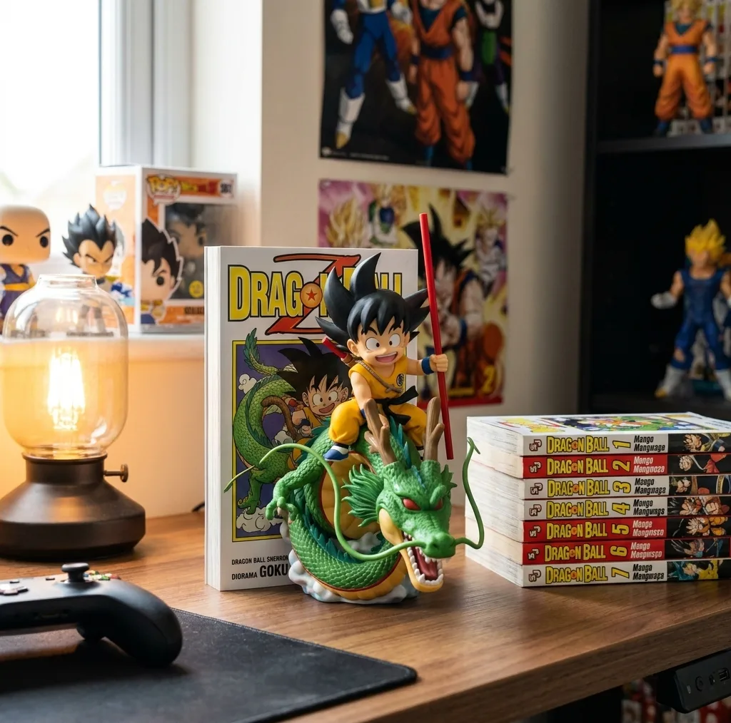 فیگور گوکو کودک دراگون بال مدل Shenron 3D Diorama Dragon Ball، دیورامای سه‌بعدی با شنرون و پس‌زمینه مانگا، ارتفاع 29 سانتی‌متر