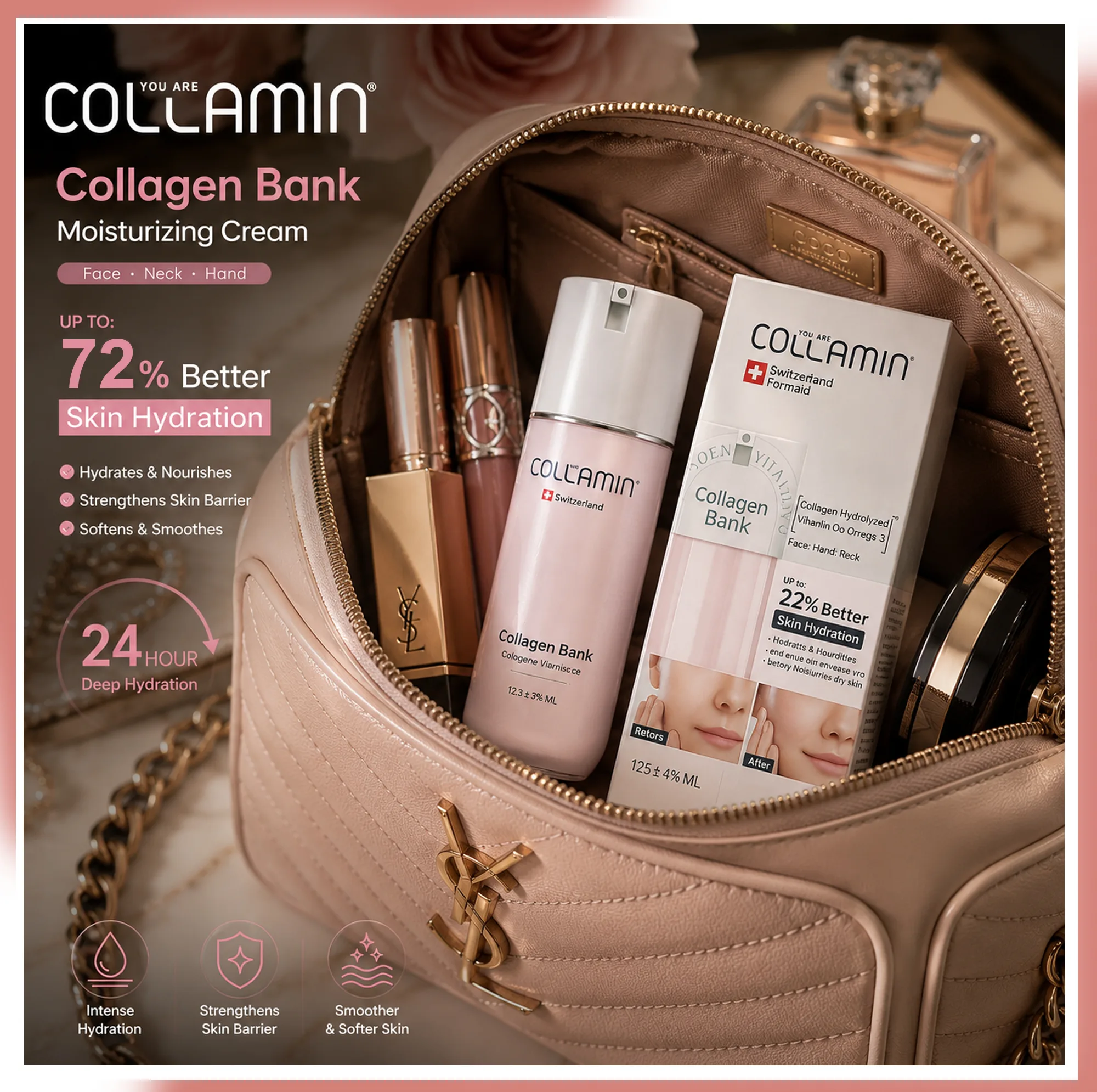 کرم مرطوب کننده صورت و گردن کلامین مدل collagen bank-6 مناسب انواع پوست حجم 125 میلی لیتر مجموعه 6 عددی