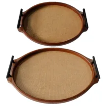 سینی دسته دار مدل حصیری کد TP069 سایز 43×34  سانتی متر مجموعه دو عددی