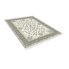 فرش ماشینی تراکم 1000 شانه زانیس زمینه کرم حاشیه طوسی مدل سنتی گل ریز
