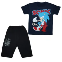 ست تی‌شرت آستین کوتاه و شلوارک راحتی پسرانه مدل نخ پنبه طرح SONIC کد 6645
