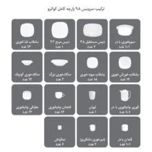 سرویس غذاخوری 98 پارچه چینی زرین ایرانطرح کواترو درجه عالی
