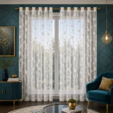 پرده پانچ تیکو دکو مدل تور راشل کادکا طرح گلبرگ دالبوردار سایز 280 × 225 سانتی‌متر مجموعه دو عددی