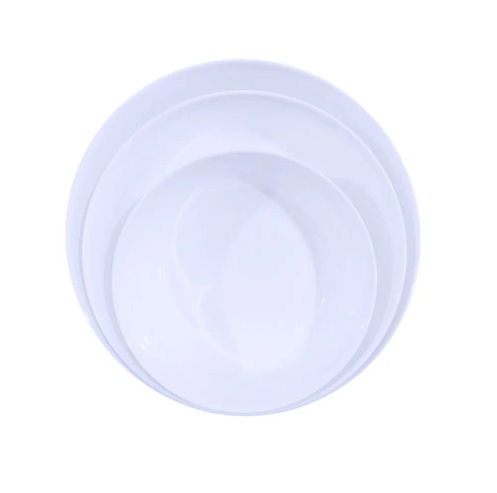 ظرف سرو دینو مدل آون مجموعه 3 عددی تابه گرد آرکوپال مناسب مایکروویو و ماشین ظرفشویی برای آجیلخوری، میوهخوری و دسرخوری با ابعاد تابه بزرگ 24.5×24.5×7 سانتیمتر، تابه متوسط 21.5×21.5×7 سانتیمتر و تابه کوچک 17.5×17.5×7 سانتیمتر