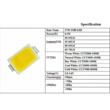 چیپ ال ای دی 0.5 وات مدل 5730 3V 0.5W بسته 1000 عددی