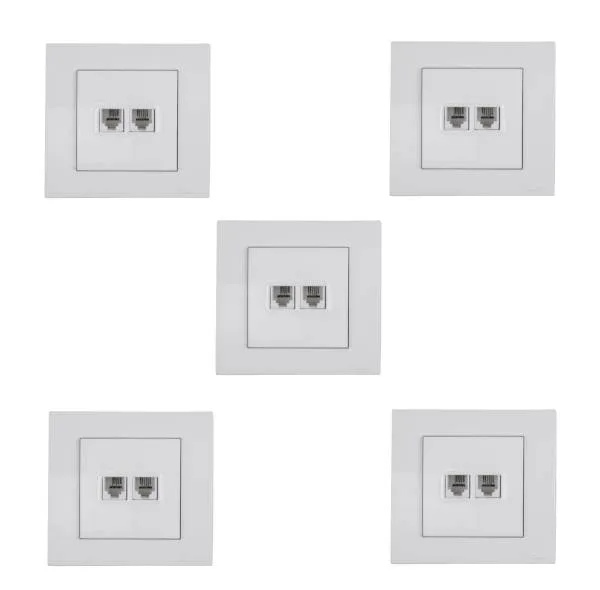 پریز تلفن دو سوکت پارت الکتریک مدل تابش کد 5181 بسته 5 عددی