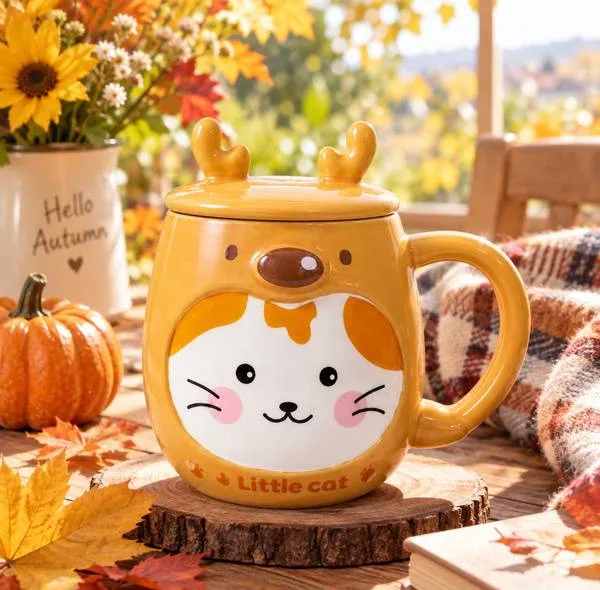 ماگ سرامیکی درب دار مدل گربه ای